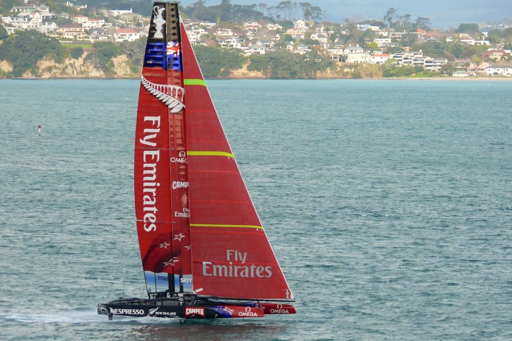2 - New Zealand partially lifted on her L-Foils and sailing on the Waitemata Harbour, Auckland, New Zealand. © Swan Images http://www.sail-world.com